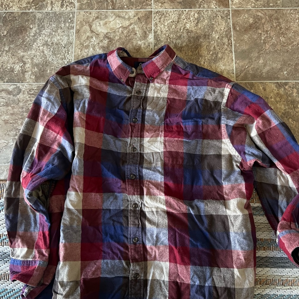 Vintage Men's Plaid Shirt - Red, Blue, and Brown